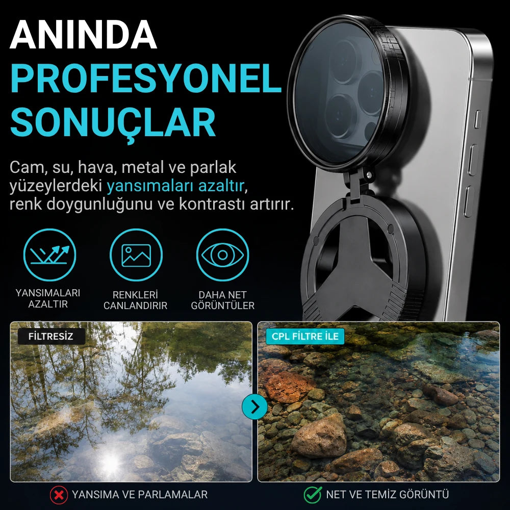 MagWink 52mm Polarize Telefon Kamera Lensi | Yansıma Önleyici