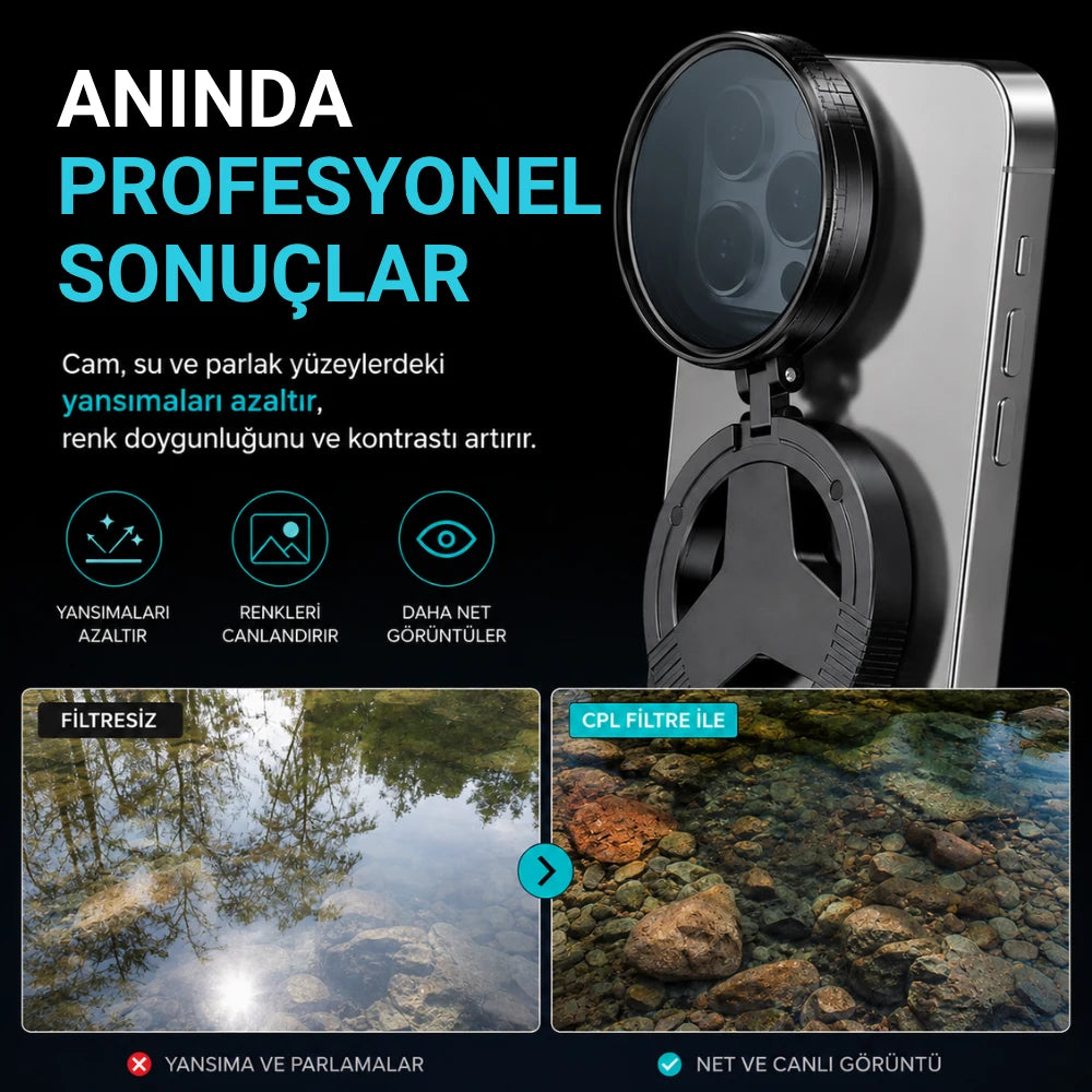 MagWink 52mm Polarize Telefon Kamera Lensi | Yansıma Önleyici